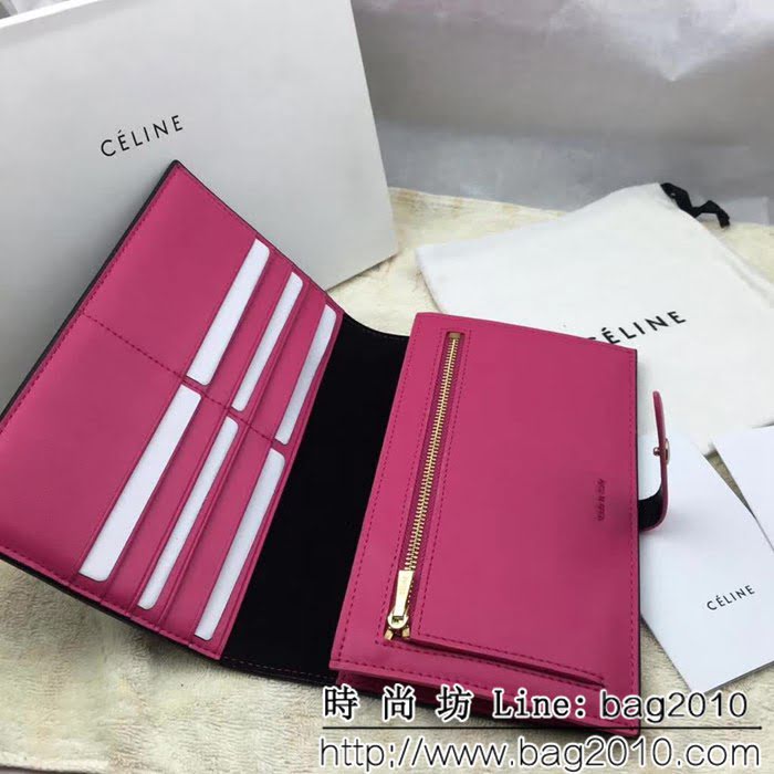 CELINE賽琳原單 專櫃 手掌紋牛皮搭扣拼色錢夾 4148 SL1692